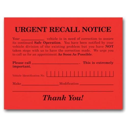 Urgent Recall Notice Postcard