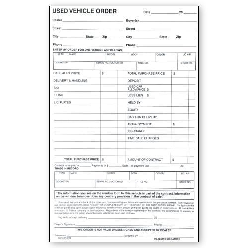 Used Car Order Books - 50/Pd – ADSCO Companies