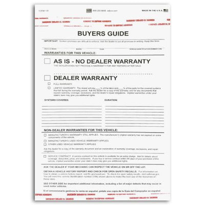 As-Is Standard Buyers Guide Forms