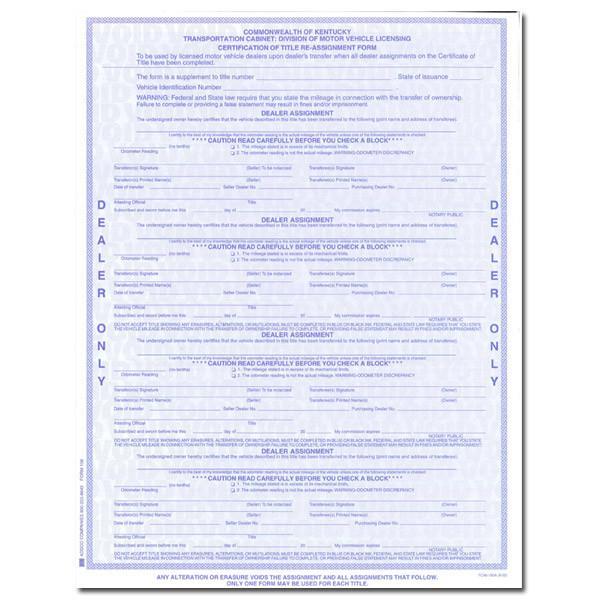 Kentucky Title Reassignment Form