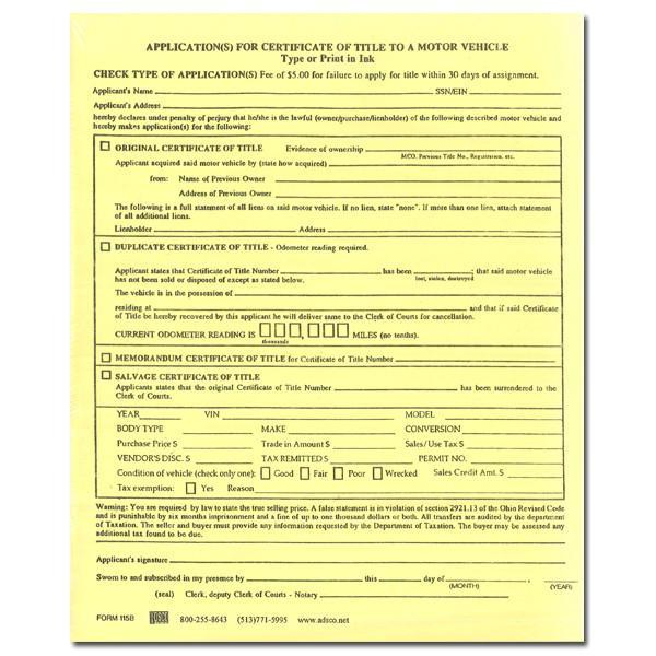 Ohio Application for Certificate of Title Form