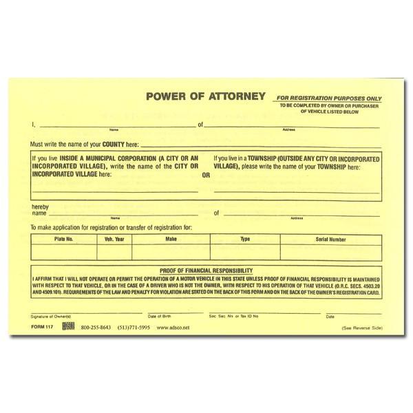 Ohio Power of Attorney for Registration Short Form
