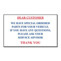 Parts on Order Static Cling