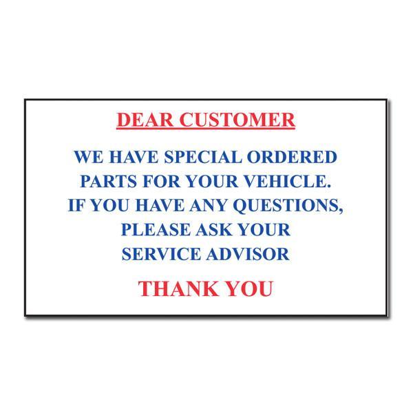 Parts on Order Static Cling