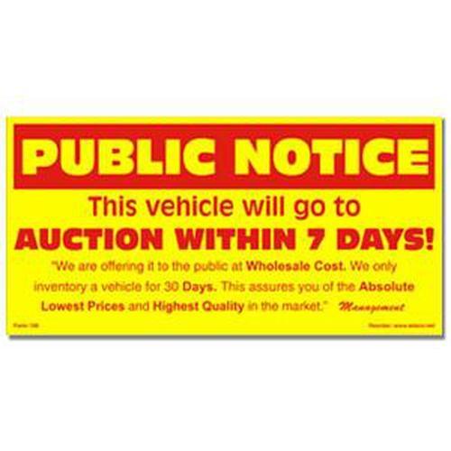 Public Notice - Vehicle to Auction Decals