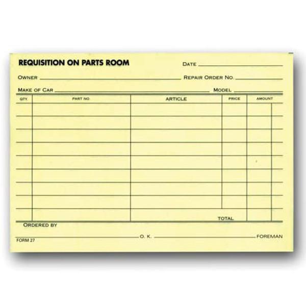 Requisition on Parts Room - Form #27
