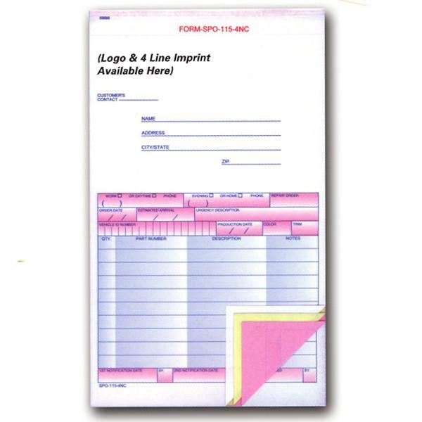 Special Parts Order Form #SPO-115-4NC
