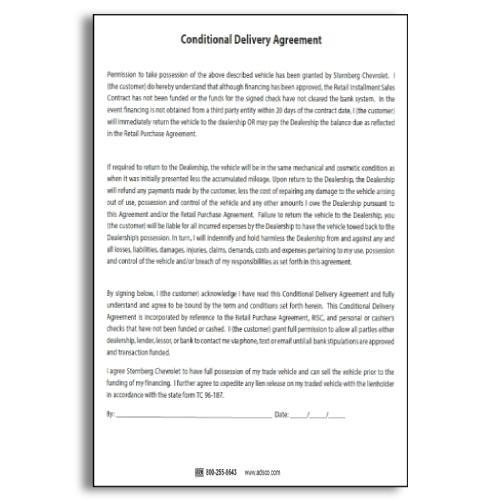 Sternberg Chevrolet Conditional Delivery Agreement
