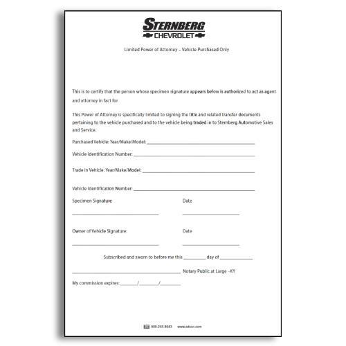Sternberg Chevrolet Limited Power of Attorney