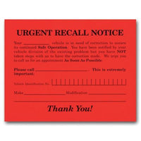 Urgent Recall Notice Postcard