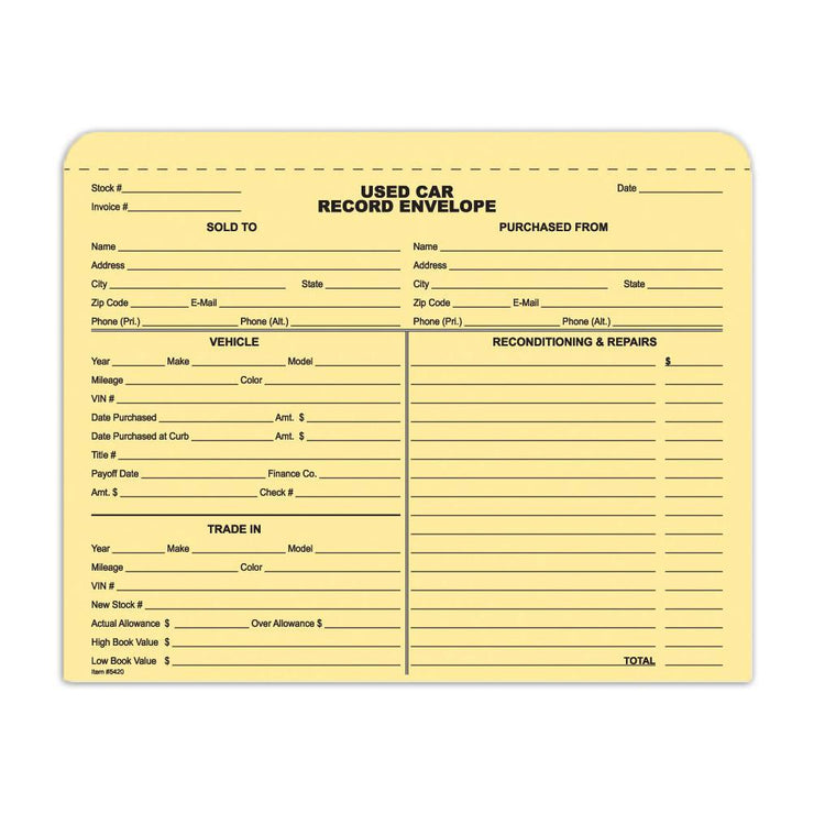 Used Car Record Envelope