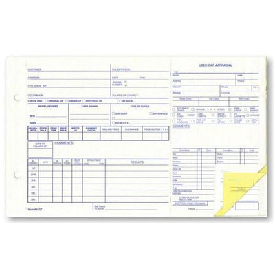 Three-Part Used Vehicle Appraisal Forms