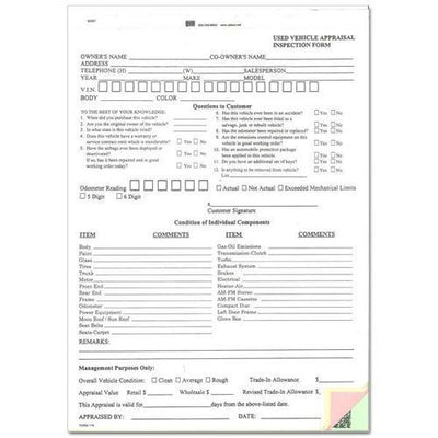 Four-Part Used Vehicle Appraisal Inspection Form