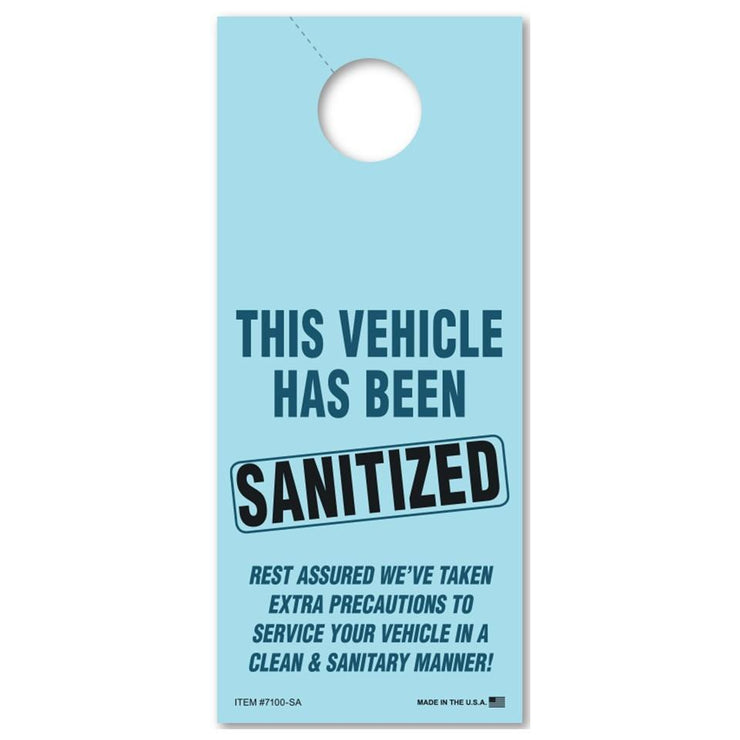Vehicle Sanitized Small Mirror Hang Tags