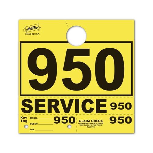 Yellow 3-Digit Service Department Hang Tags PLUS